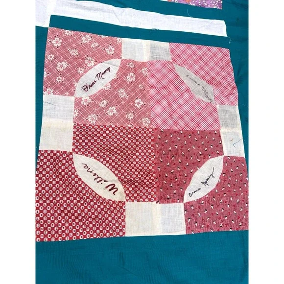 Vintage Unfinished Friendship Quilt Top With Names 64x86 Hand Stitched Rare - Picture 7 of 7
